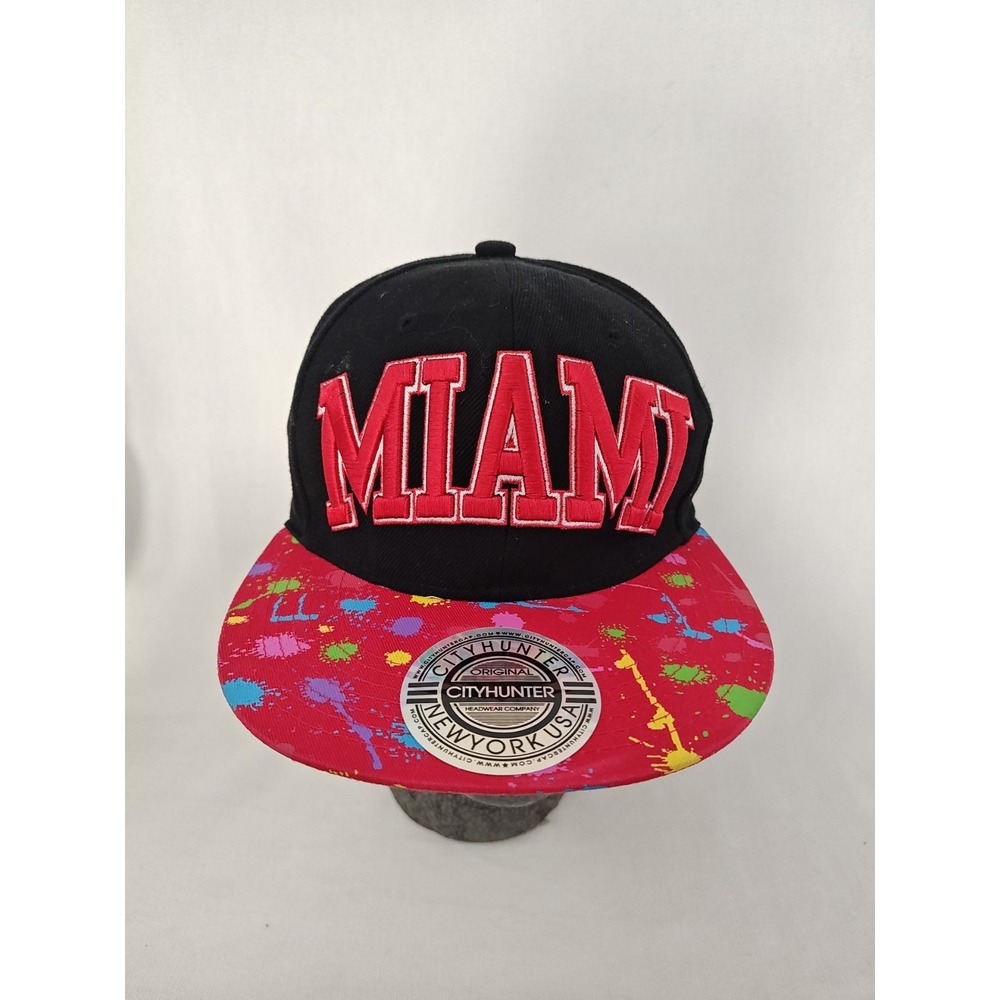 MIAMI City Hunter Black Red Baseball Hat‎ Cap Adjustable Red Embroidered Men's